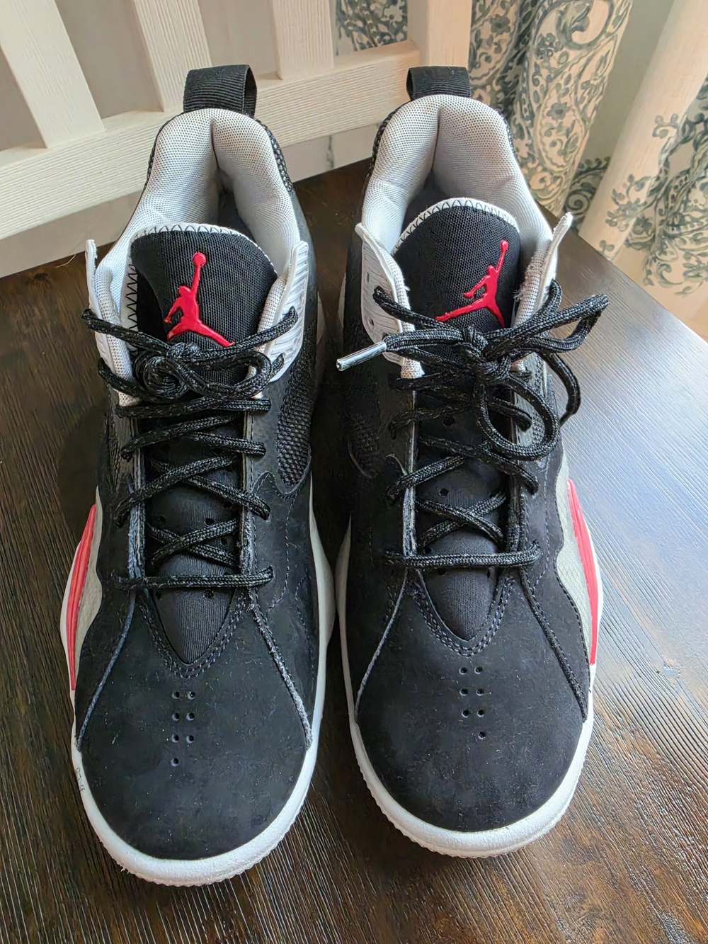 Air Jordan Men's Black and Gray Sneakers with Red Accent - Picture 2 of 6